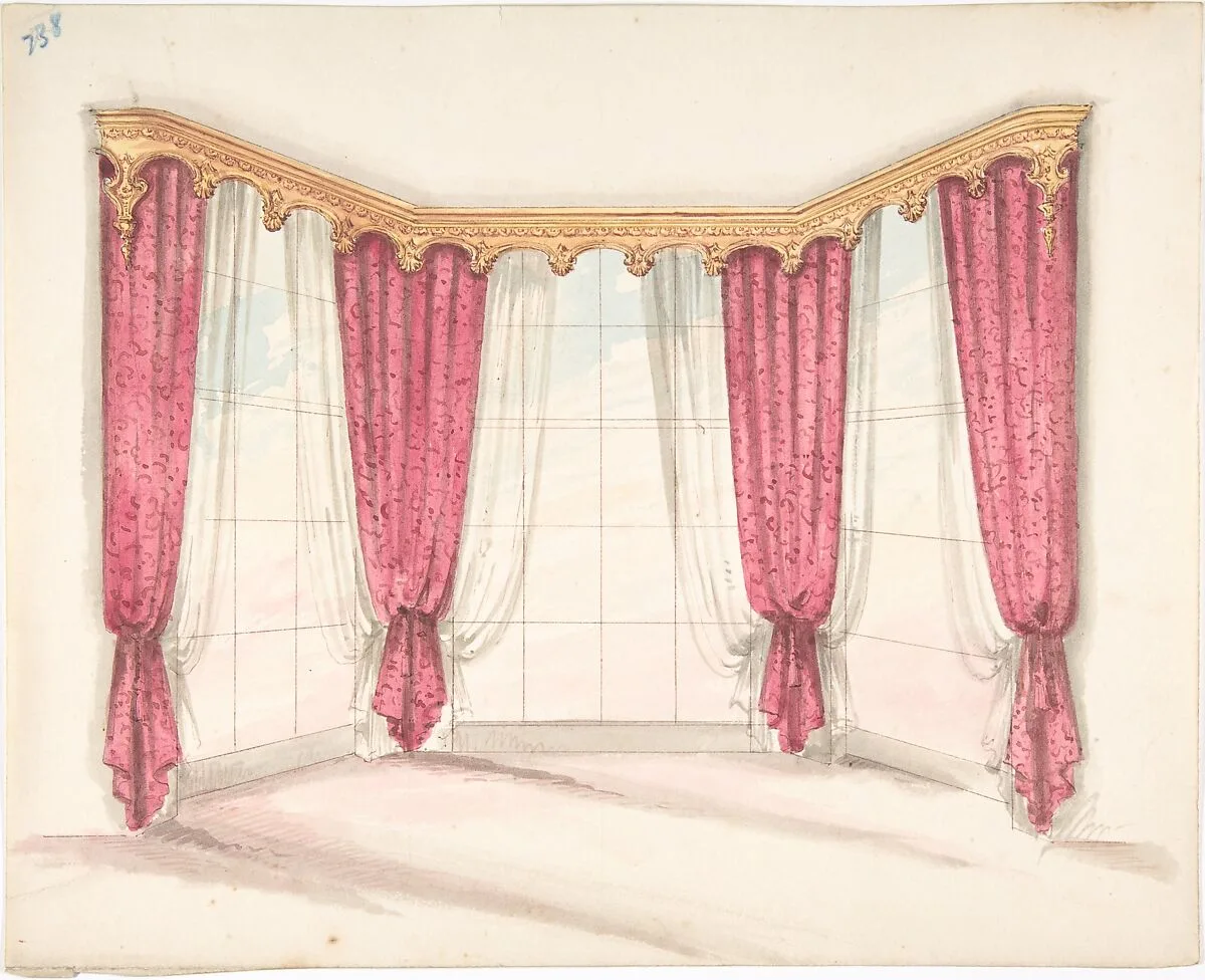 Design for Red Curtains with a Gold Pelmet — Anonymous, British, 19th century