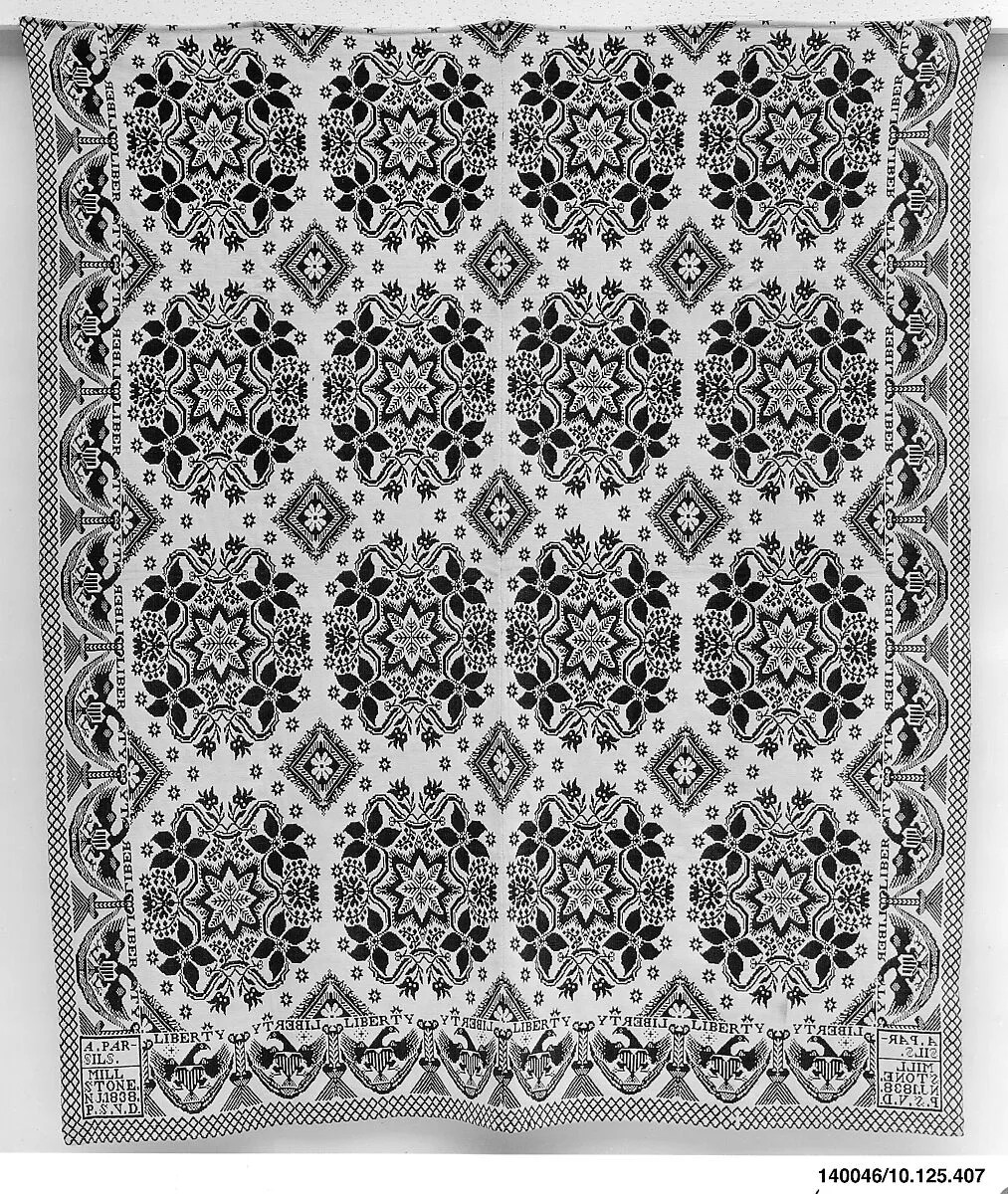 Coverlet, Lilies of France pattern with Eagle and Liberty borders — Peter Sutphen van Doren