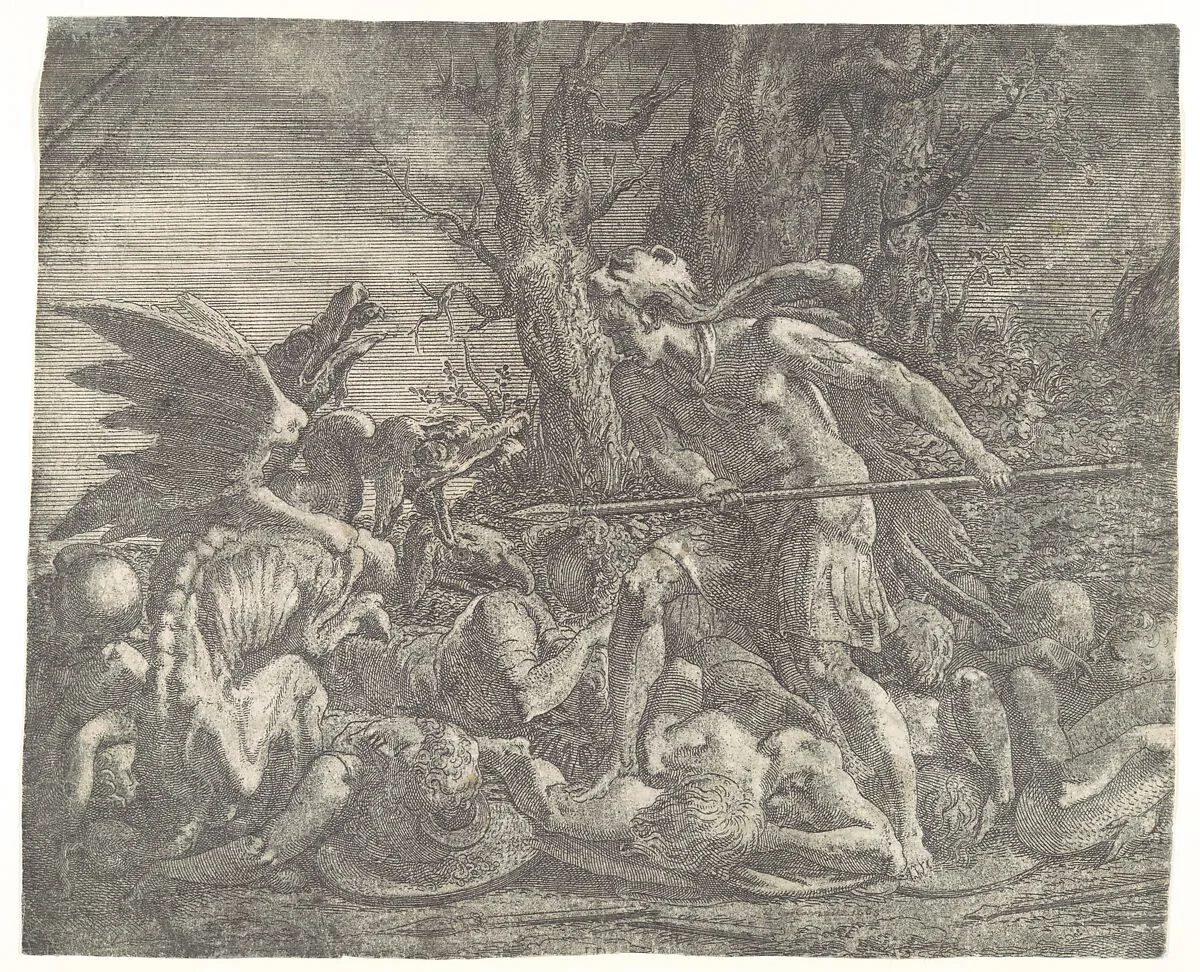 Cadmus killing the Dragon — Léon Davent|Francesco Primaticcio