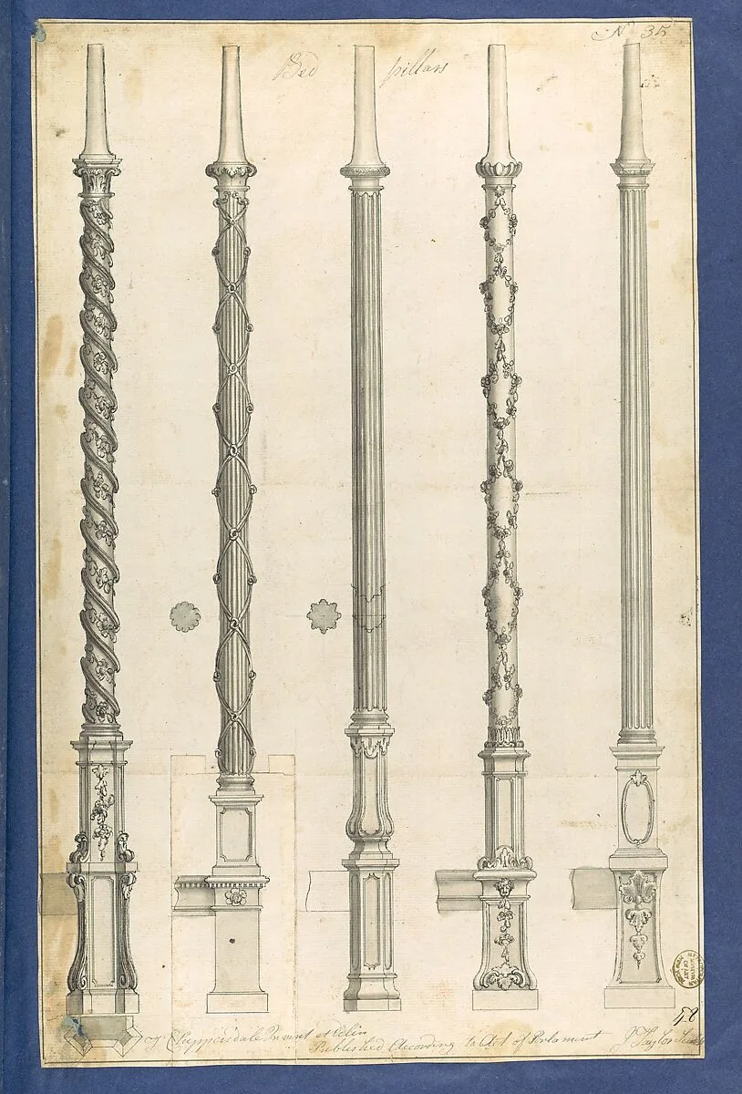 Bed Pillars, in Chippendale Drawings, Vol. I — Thomas Chippendale