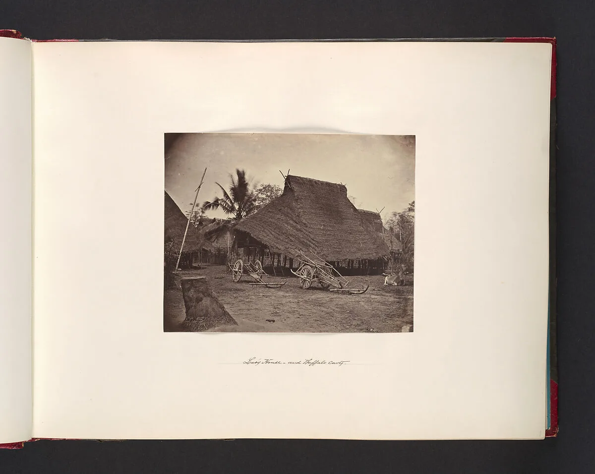 Laos House and Buffalo Carts — John Thomson