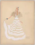 Drawing for a woman's theatrical costume with a gold mesh cape — Vincente Minnelli