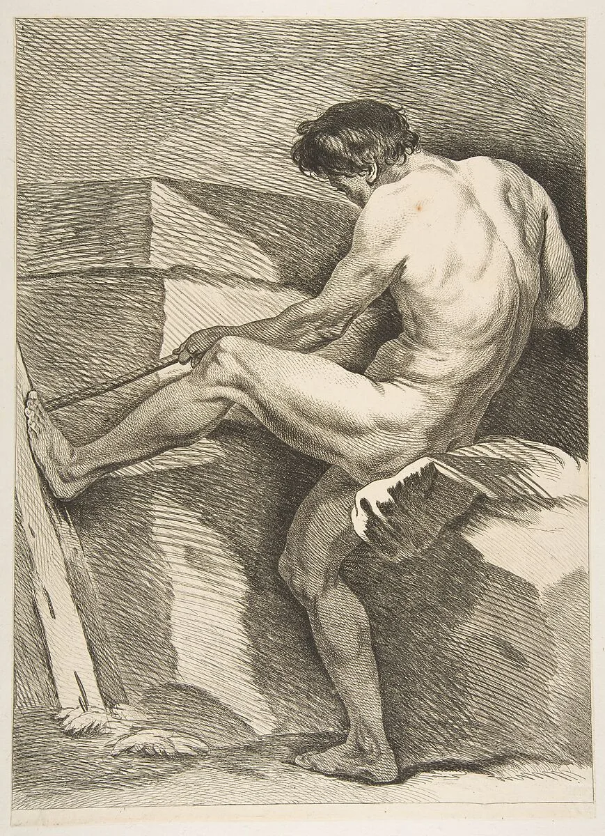 An "Académie": Man Pulling a Cord — Carle (Charles André) Vanloo