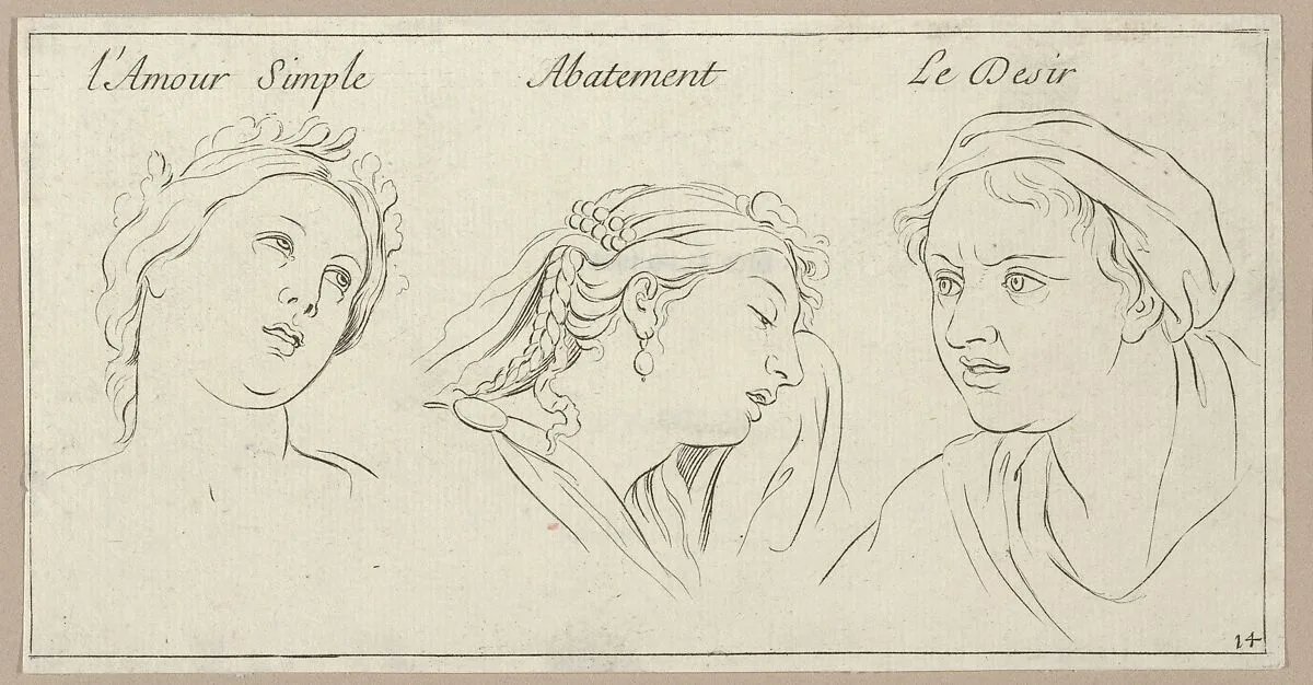 l'Amour simple, Abattement, Le Desir (from "Caractères des passions, gravés sur les desseins de l'illustre Monsieur le Brun") — Sébastien Le Clerc, le Jeune|Charles Le Brun
