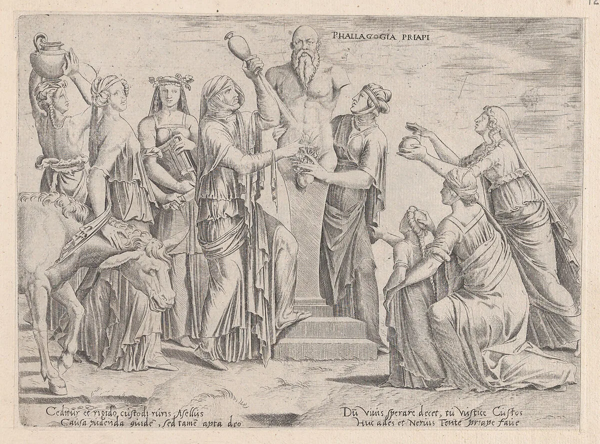 Speculum Romanae Magnificentiae: Eight Women Sacrificing to Priapus — Cornelis Bos|Lambert Lombard