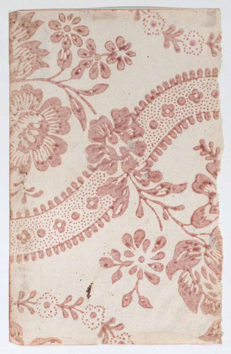 Sheet with overall red floral pattern — Anonymous