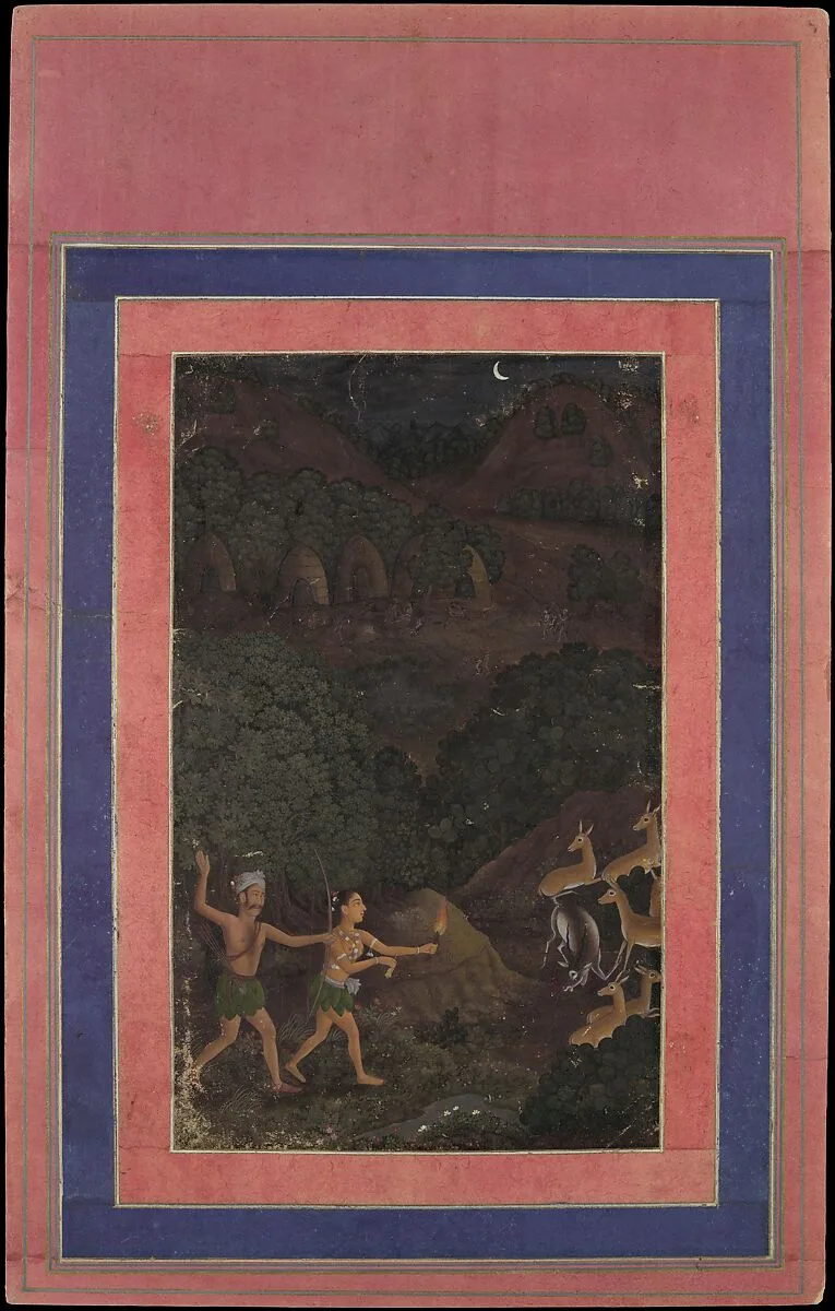 "Bhil Couple Hunting Deer at Night", Folio from the Davis Album — Unknown