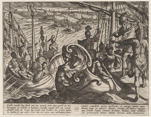 Plate 33: Dutch and Roman Flotillas on the Rhine, from The War of the Romans Against the Batavians (Romanorvm et Batavorvm societas)