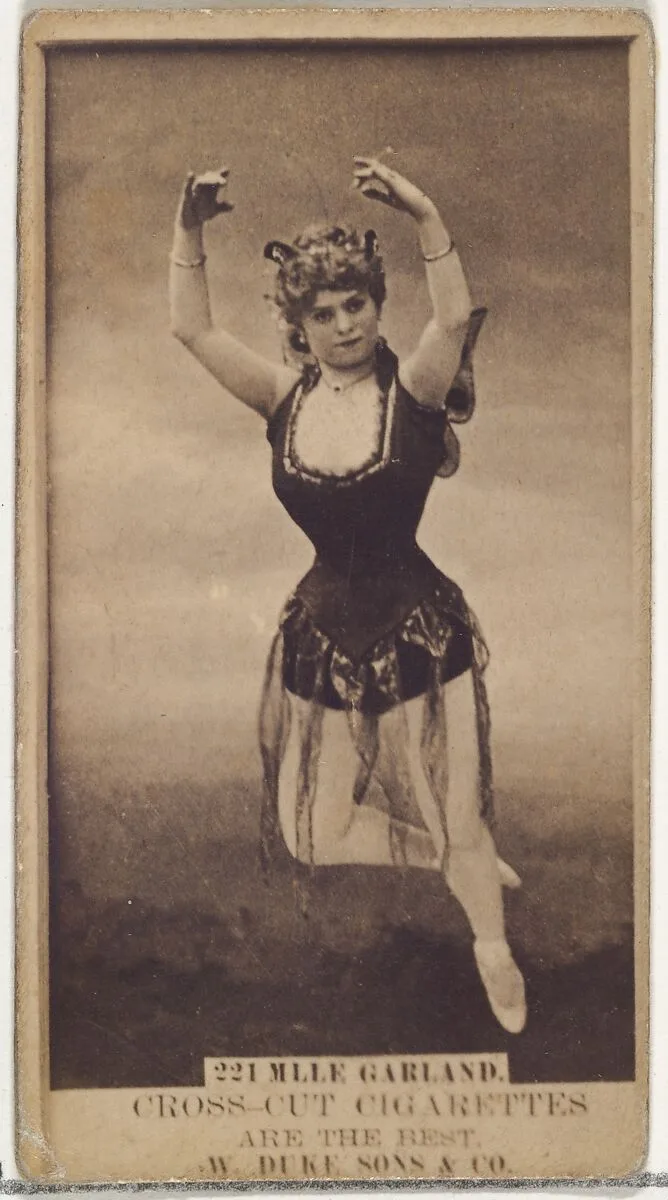 Card Number 221, Mlle. Garland, from the Actors and Actresses series (N145-3) issued by Duke Sons & Co. to promote Cross Cut Cigarettes — W. Duke, Sons & Co.