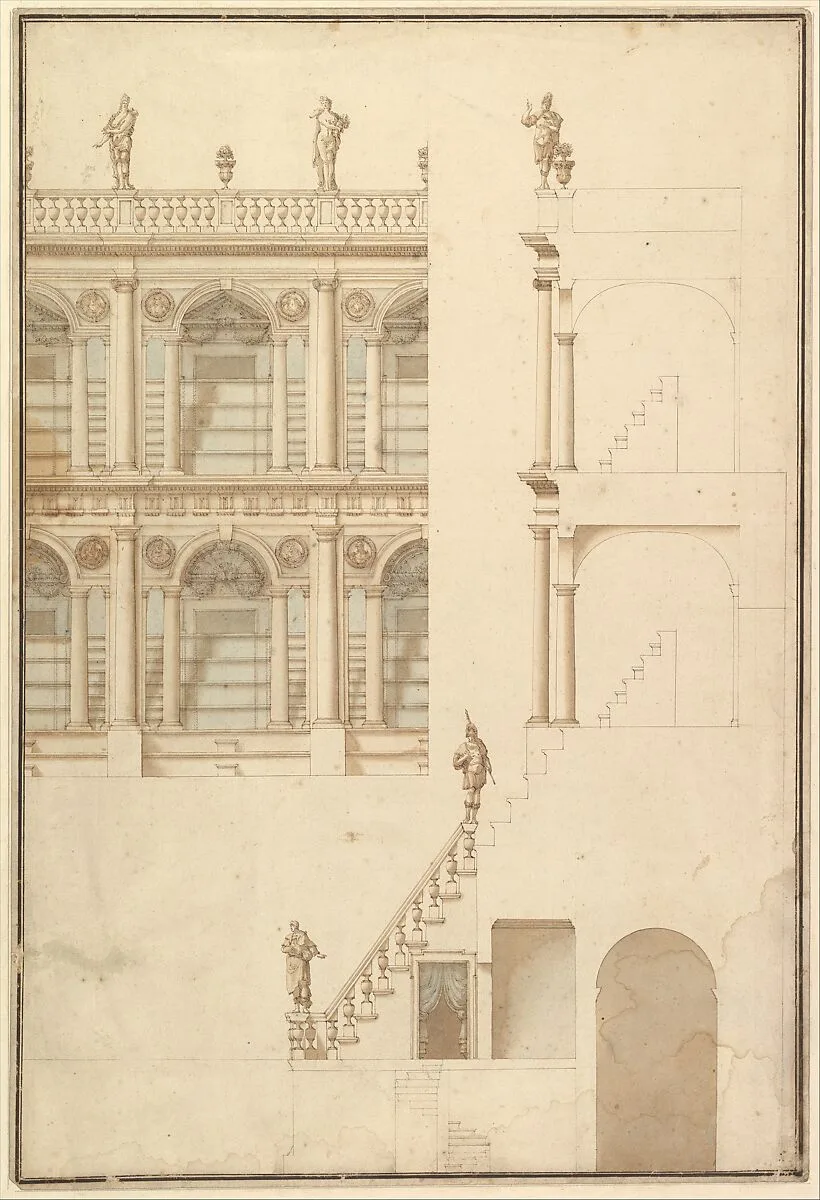 Details of Theatre Interior: Interior Elevation of Corridor and Sections — Giuseppe Galli Bibiena