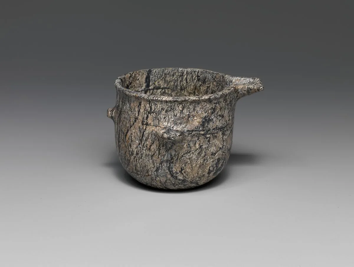 Steatite vase with spout and lugs — Unknown