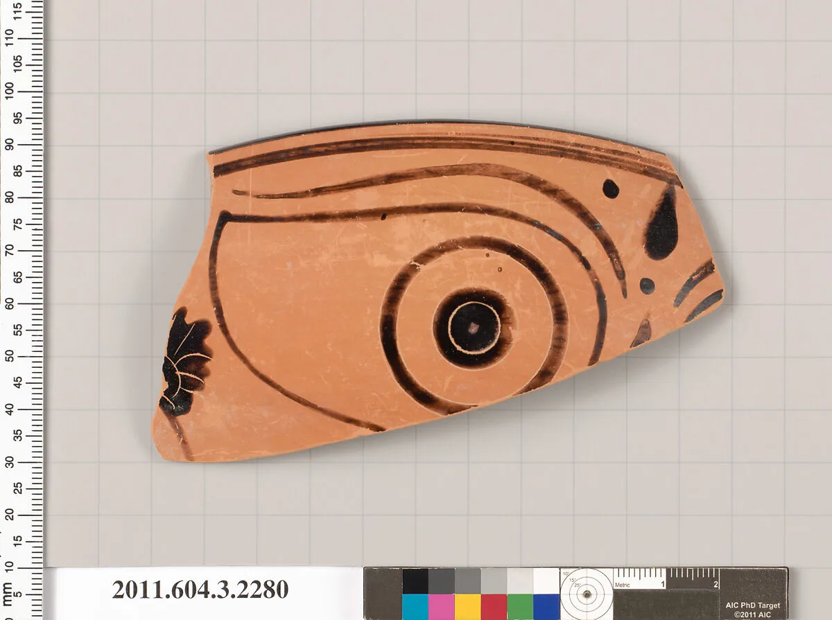 Terracotta rim fragment of a kylix: eye-cup (drinking cup) — Unknown