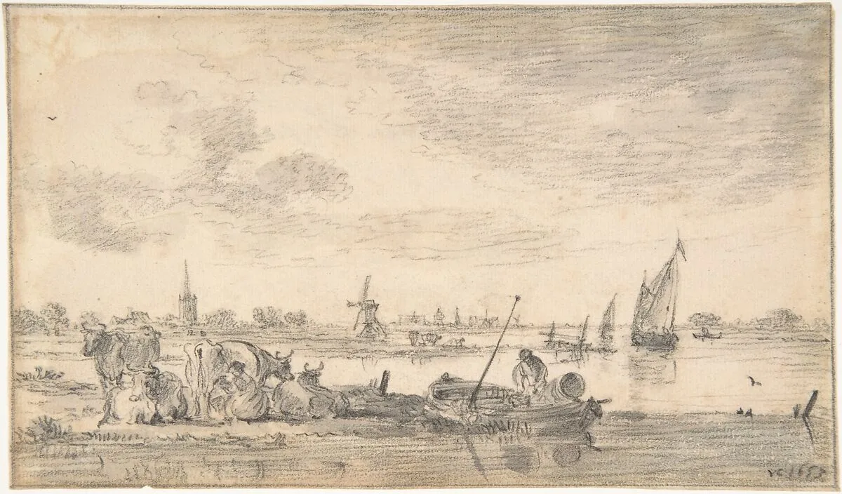 River Scene with Cows — Jan van Goyen