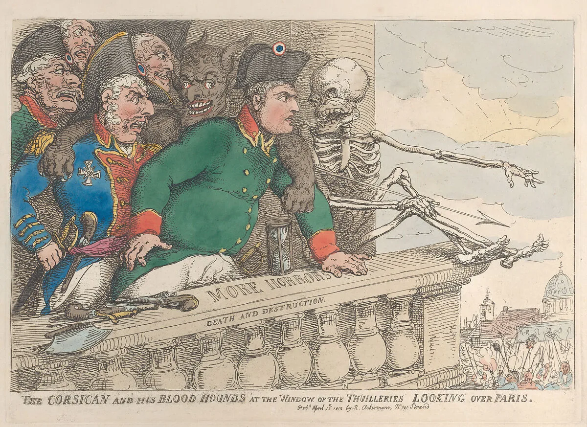 The Corsican and His Bloodhounds at the Window of the Thuilleries Looking Over Paris — Napoléon Bonaparte|Thomas Rowlandson|Rudolph Ackermann, London