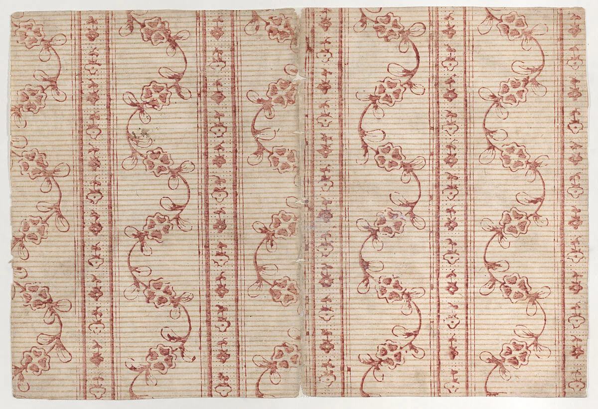 Book cover with stripe and floral pattern — Anonymous