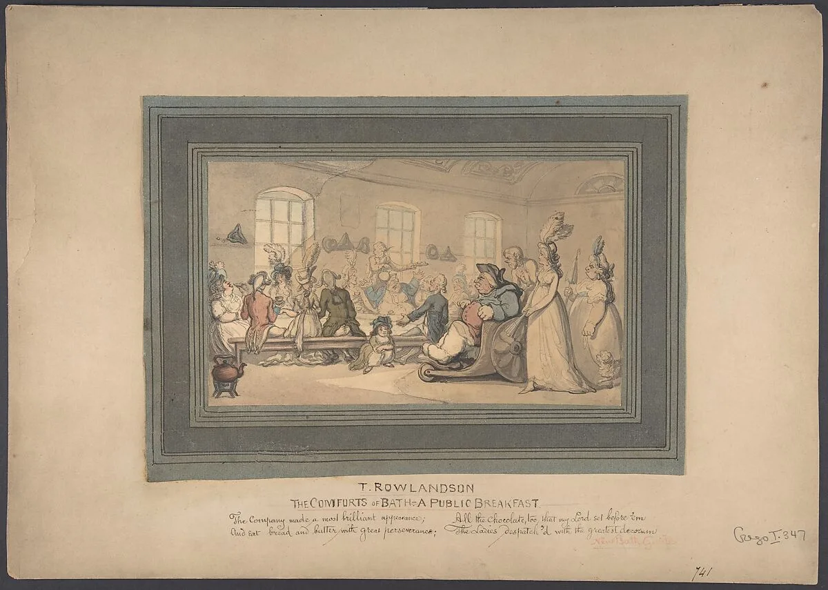 The Comforts of Bath: A Public Breakfast — Thomas Rowlandson
