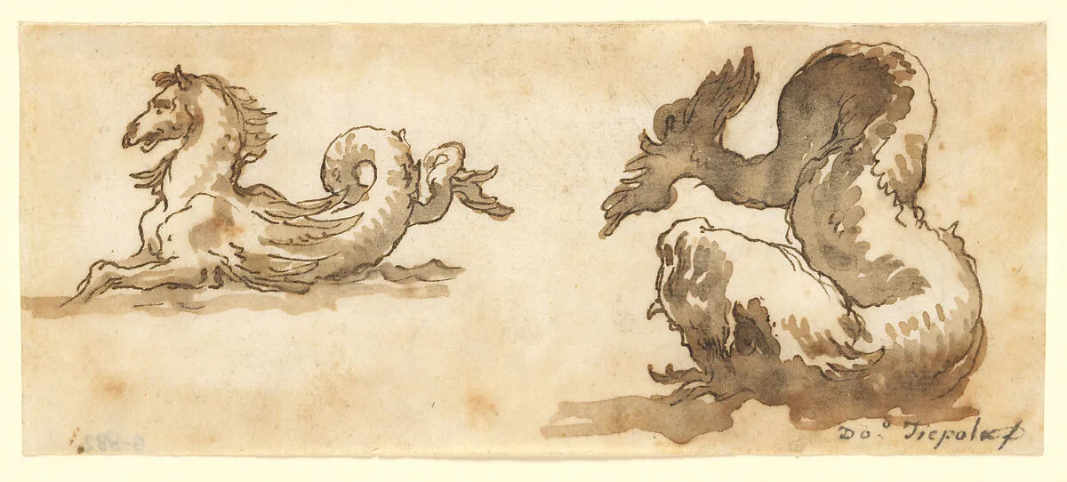 A Sea Horse and a Dolphin — Giovanni Domenico Tiepolo