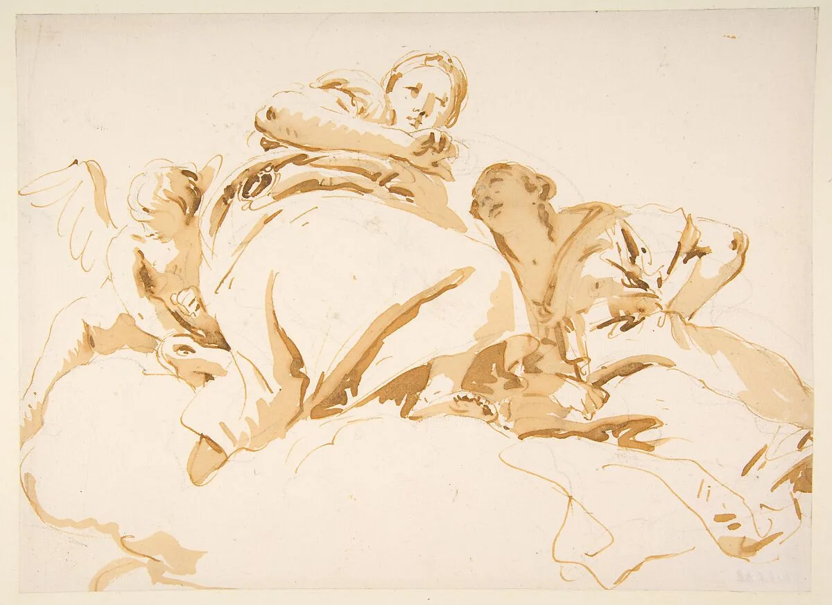 Two Women and a Winged Boy on Clouds — Giovanni Battista Tiepolo