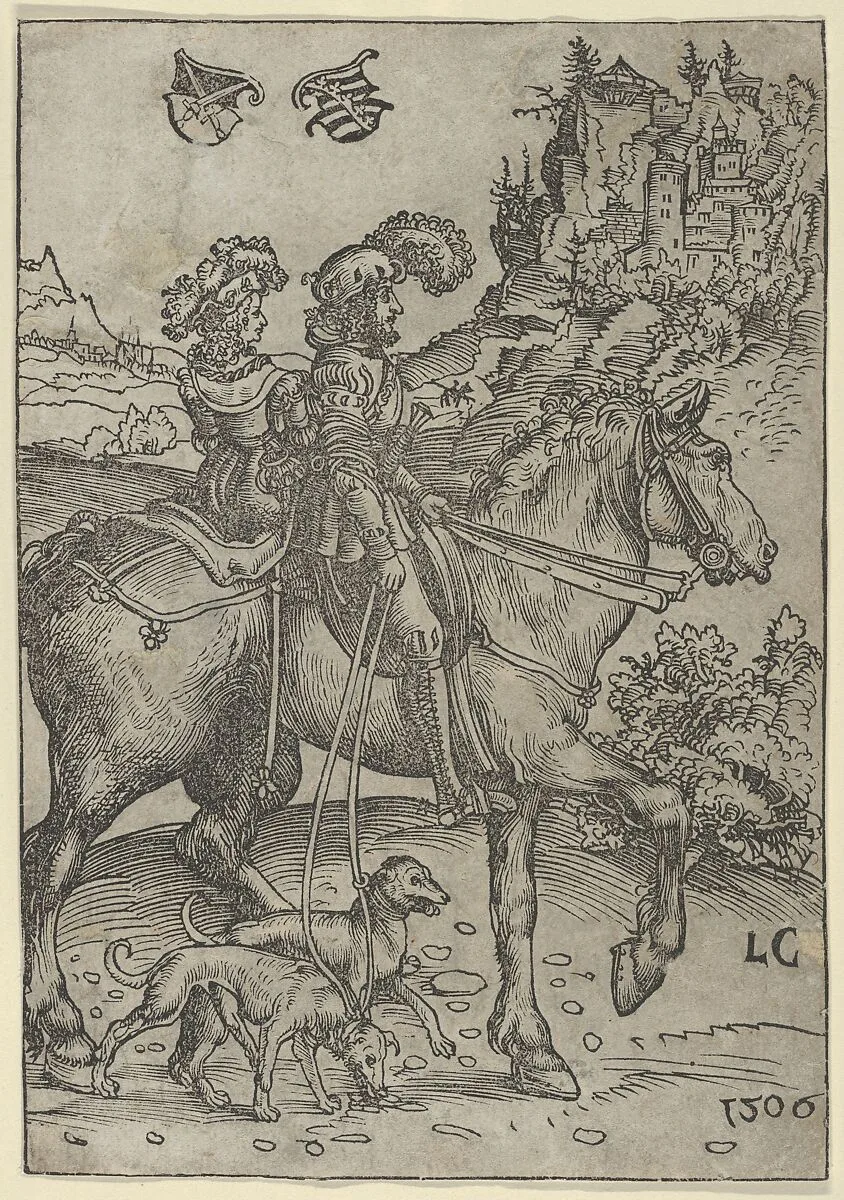 Gentleman and Lady Riding to the Hunt — Lucas Cranach the Elder
