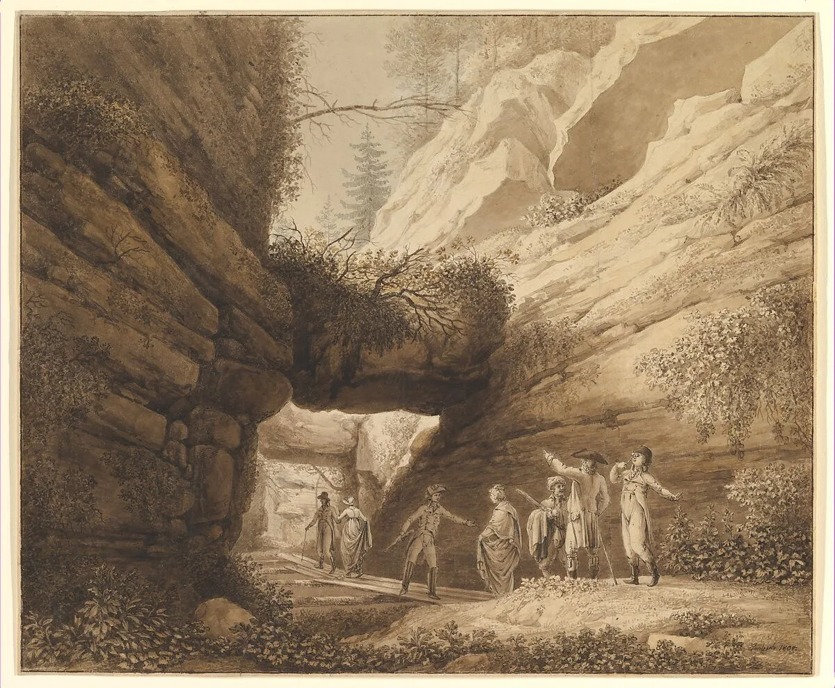 Travelers at the Rock Arch in the Limestone Mountains of the River Elbe — Johann Moritz Gottfried Jentzsch