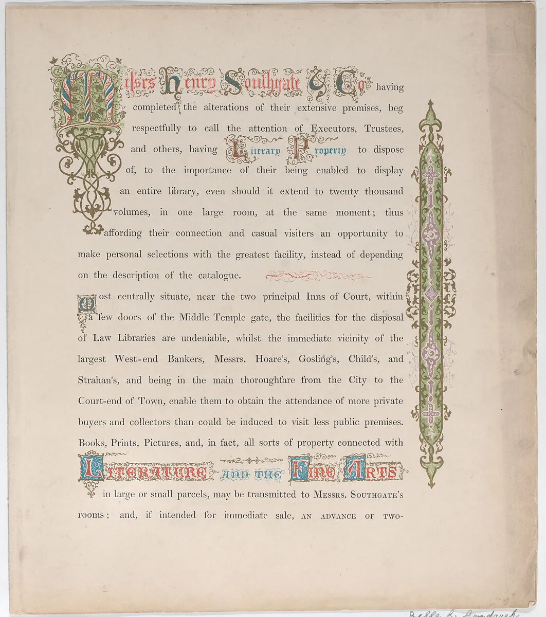 Trade Card for Messrs. Henry Southgate & Co., Book Sellers — Vizetelly Brothers & Co.