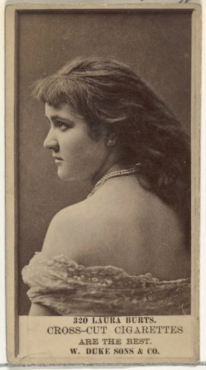 Card Number 320, Laura Burt, from the Actors and Actresses series (N145-3) issued by Duke Sons & Co. to promote Cross Cut Cigarettes — W. Duke, Sons & Co.