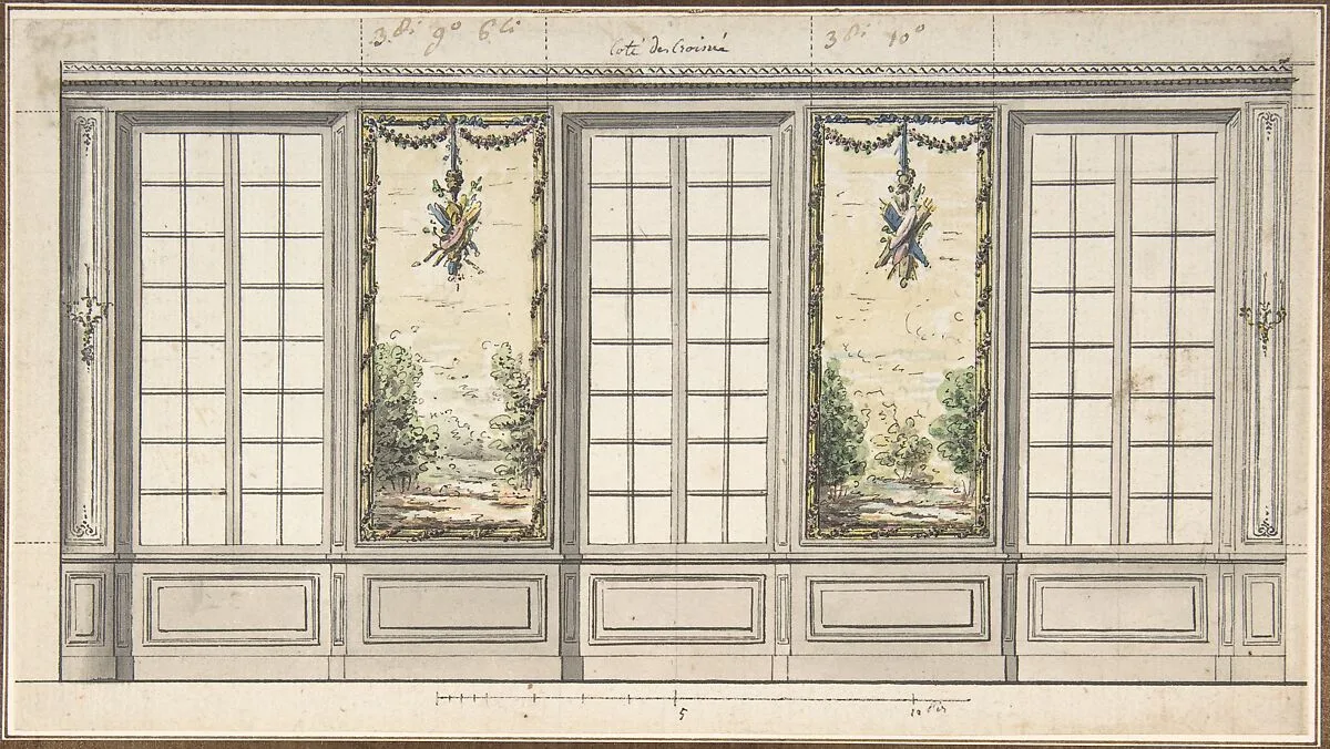 Design for a Windowed Wall with Decorative Panels — Anonymous, French, 18th century