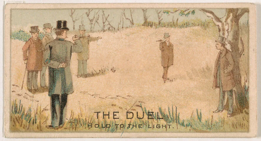 The Duel, from the Magic Changing Cards series (N223) issued by Kinney Tobacco Company — Kinney Brothers Tobacco Company