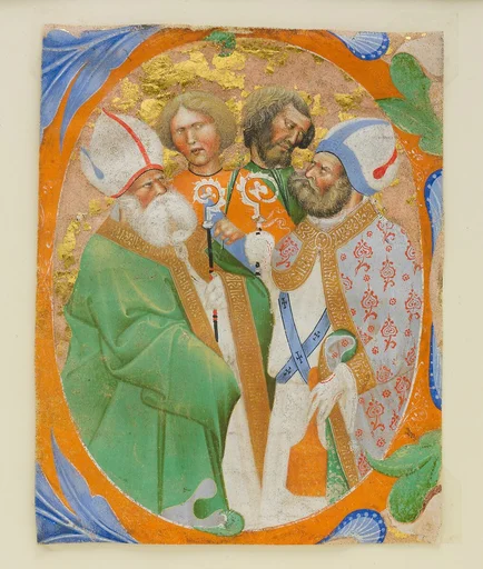 Manuscript Illumination with Four Saints in an Initial O, from a Choir Book