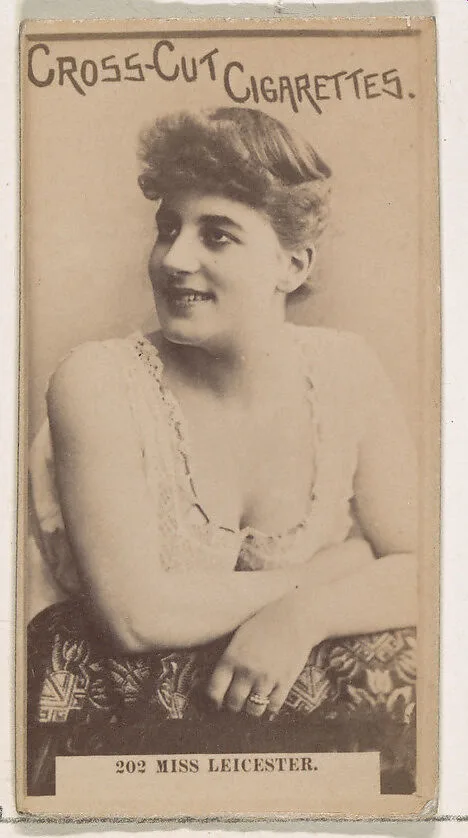 Card Number 202, Miss Leicester, from the Actors and Actresses series (N145-2) issued by Duke Sons & Co. to promote Cross Cut Cigarettes — W. Duke, Sons & Co.