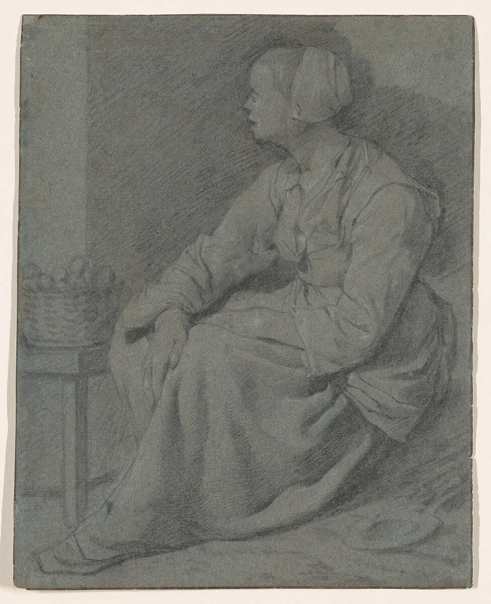 A Woman Seated Near a Basket on a Stool — Cornelis Bega
