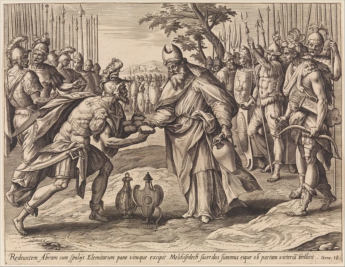The Meeting of Abraham and Melchizedek, from The Story of Abraham — Maerten de Vos|Gerard de Jode|Adriaen Collaert