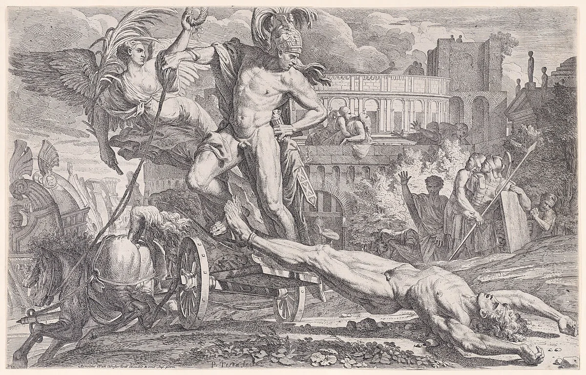 Achilles dragging the body of Hector around the walls of Troy — Pietro Testa|Arnold van Westerhout