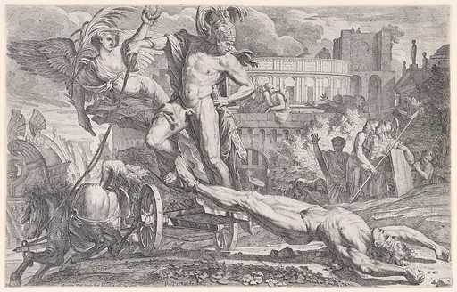 Achilles dragging the body of Hector around the walls of Troy