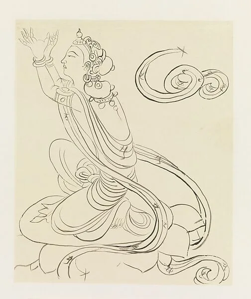 現代 謝稚柳 敦煌人物臨本 鏡片|Kneeling Attendant — Xie Zhiliu