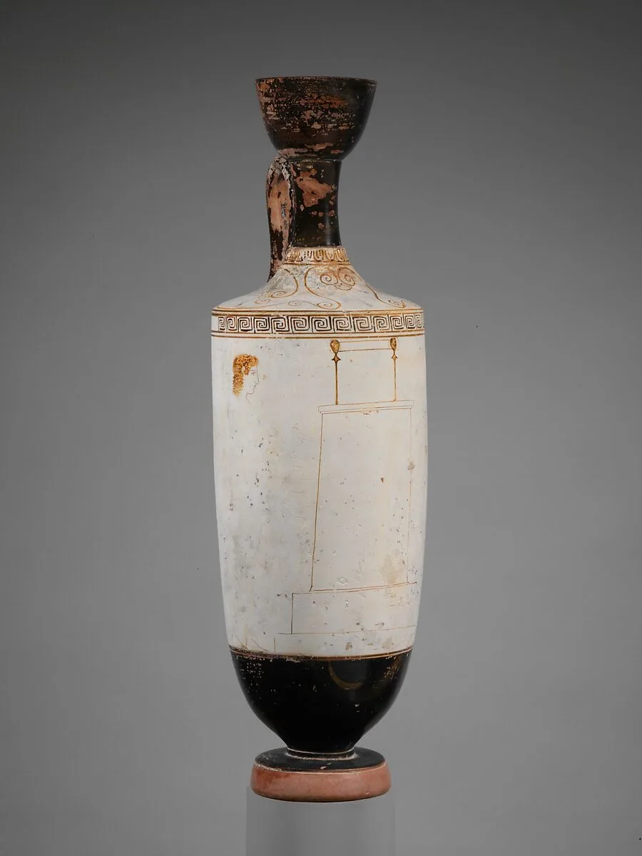 Terracotta lekythos (oil flask) — Thanatos Painter
