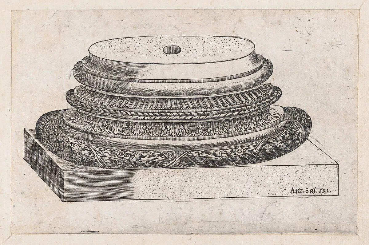 Speculum Romanae Magnificentiae: Decorated base — Monogrammist G.A. & the Caltrop