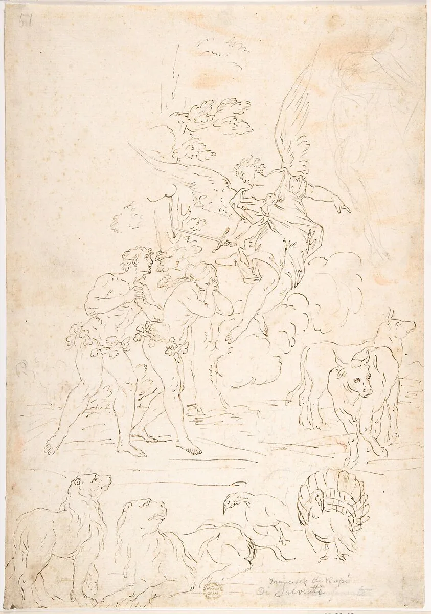 The Expulsion from the Garden — Anonymous, Italian, Roman-Bolognese, 17th century