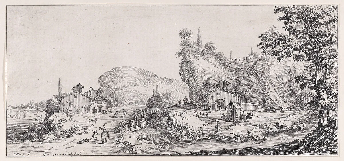 Le Retour de la Chasse (The Return of the Hunt), from Paysages Gravés pour Jean de Médicis appelées aussi Paysages Dessinés a Florence, Vues de Florence, Paysages d'Italie, et Paysages Définitifs (Landscapes Engraved for Giovanni de'Medici, Landscapes Designed in Florence, Views of Florence, Landscapes of Italy, and Definitive Landscapes) — Israël Henriet|Jacques Callot|Don Giovanni de' Medici
