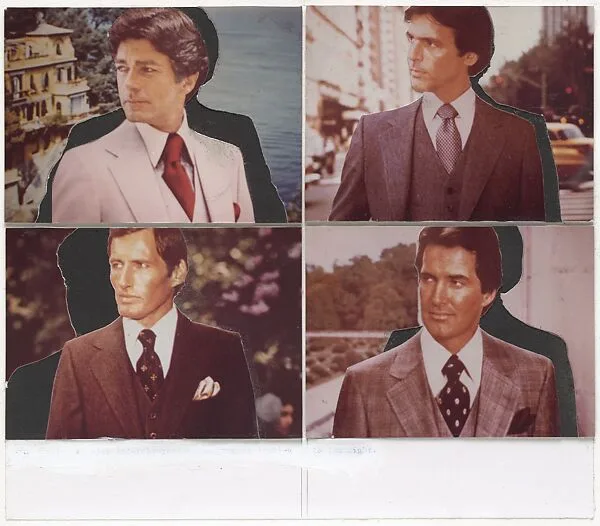 Untitled (four single men with interchangeable backgrounds looking to the right) — Richard Prince