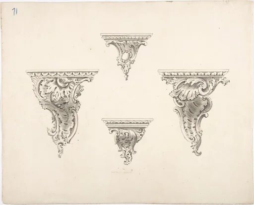 Design for Four Brackets with Foliate and Rocaille Ornament