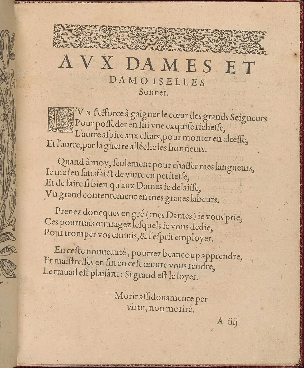 Les Singuliers et Nouveaux Portraicts... page 3 (recto) — Jean Le Clerc|Henri III, King of France and Poland|Louise de Lorraine-Vaudemont|Chambolle-Duru|Federico de Vinciolo