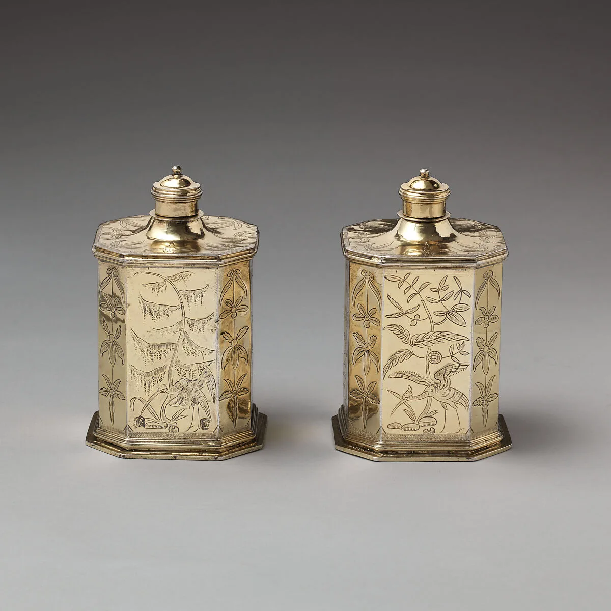 Pair of scent bottles (part of a toilet service) — D., London