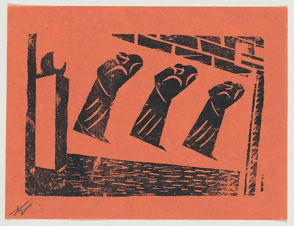 'The deportees', three figures, from the folio '13 Grabados' — David Alfaro Siqueiros