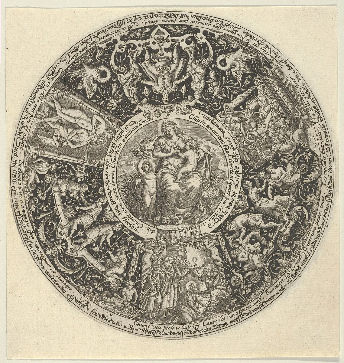 Charitas and the Acts of Charity, from a Series of Tazza Designs — Theodor de Bry