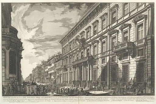 View along the Via del Corso of the Palazzo dell'Accademia, established by Louis XIV, King of France for French students of Painting, Sculpture and Architecture..., from "Vedute di Roma" (Views of Rome), part I