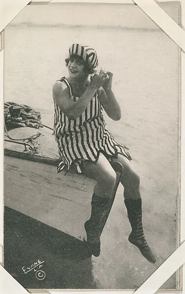 Bathing beauty in striped costume from Mack Sennett Comedies Arcade series (W423) — Unknown