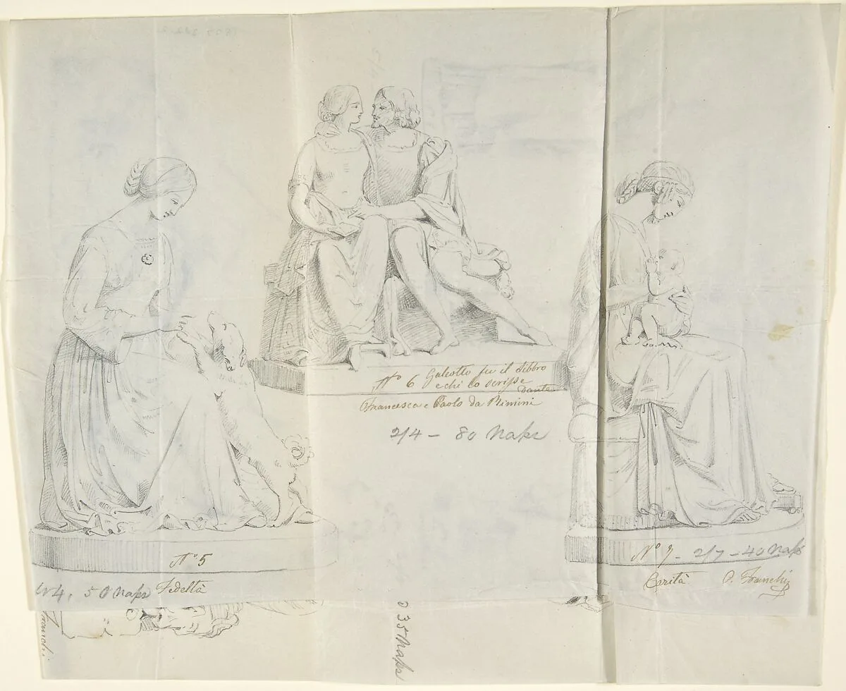 Sketches of Seven Statues: Faith, Paolo and Francesca di RImini, Charity, Ceres, Heavenly Venus, Dancer, and Sleeping Cupid — John Gibson|Antonio Canova