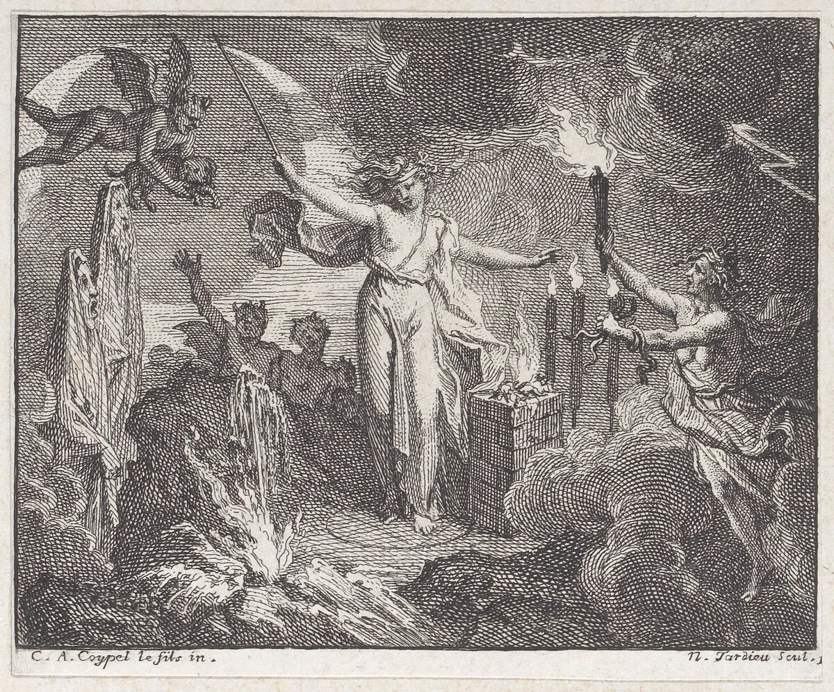 Book 1, Fable 16: the magician (La magicienne) — Jean de La Fontaine|Lamotte-Houdar|Nicolas Henry Tardieu|Charles Antoine Coypel