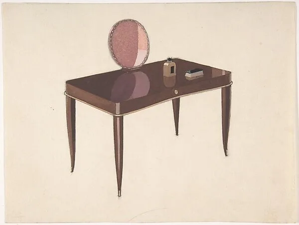 Dressing Table with Round Mirror on Stand — André Arbus